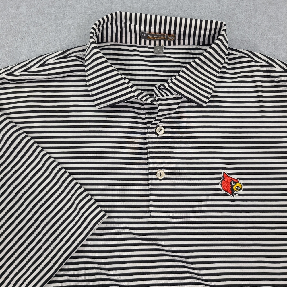 Peter Millar Summer Comfort Polo Shirt Men L Golf Stretch Louisville Cards Logo